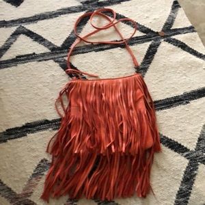 Two bar west fringe crossbody purse
